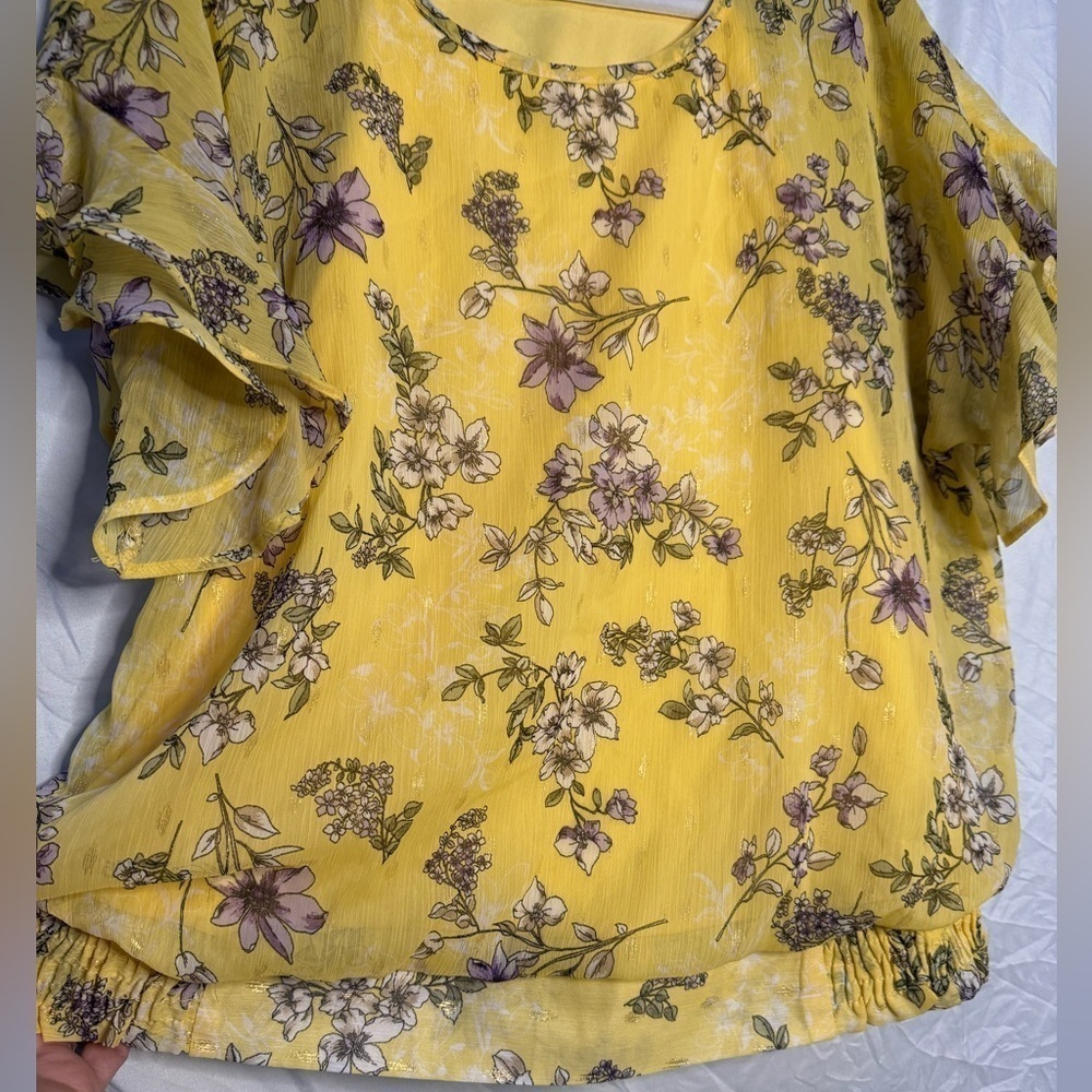 Sara Michelle Yellow Floral Women's Top sz L - Picture 6 of 6